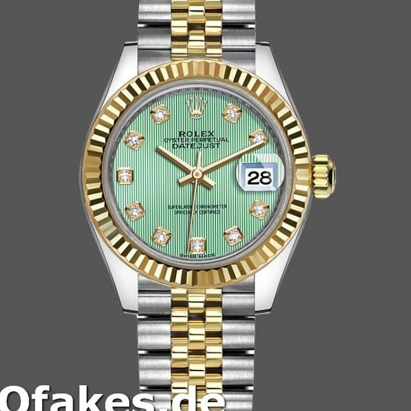 Super Clone Women's Rolex Datejust-279173, 28mm, Green Diamond Dial, Fluted Bezel, Lady Green