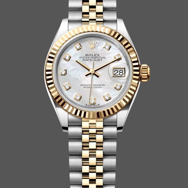 Super Clone Women's Rolex Datejust-279173, 28mm, Mother‑of‑Pearl Diamond Dial, Fluted Bezel, Lady MOP