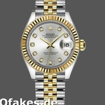 Super Clone Women's Rolex Datejust-279173, 28mm, Silver Diamond Dial, Fluted Bezel, Lady Silver