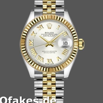Super Clone Women's Rolex Datejust-279173, 28mm, Silver Roman Numeral Dial, Fluted Bezel, Lady Silver