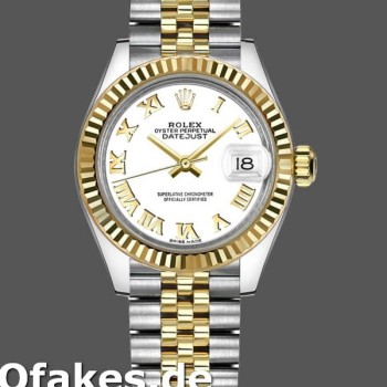 Super Clone Women's Rolex Datejust-279173, 28mm, White Roman Numeral Dial, Fluted Bezel, Lady White