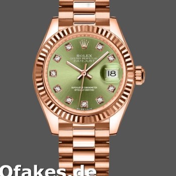 Super Clone Women's Rolex Datejust-279175, 28mm, Olive Green, Diamonds Dial, Fluted Bezel, Lady Olive Green