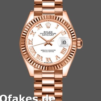 Super Clone Women's Rolex Datejust-279175, 28mm, White Roman Numeral Dial, Fluted Bezel, Lady White