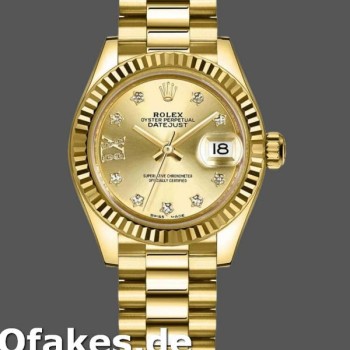 Super Clone Women's Rolex Datejust-279178, 28mm, Champagne Diamond Dial, Fluted Bezel, Lady Champagne