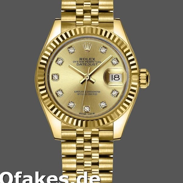 Super Clone Women's Rolex Datejust-279178, 28mm, Yellow Gold, Champagne Diamond Dial, Lady Champagne