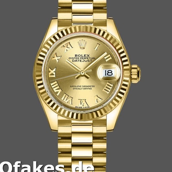 Super Clone Women's Rolex Datejust 279178-28mm, Champagne Roman Dial, Fluted Bezel, Lady Champagne