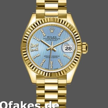 Super Clone Women's Rolex Datejust 279178-28mm, Cornflower Blue Dial, Fluted Bezel, Lady Cornflower Blue