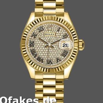 Super Clone Women's Rolex Datejust-279178, 28mm, Yellow Gold, Diamond Pave Dial, Fluted Bezel, Lady Diamond Pave
