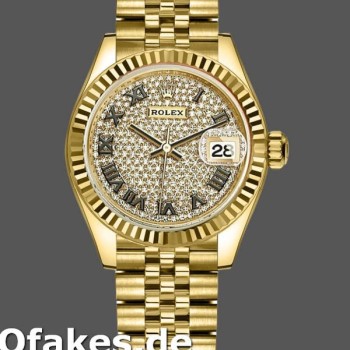 Super Clone Women's Rolex Datejust-279178, 28mm, Yellow Gold, Diamond Pave Dial, Lady Diamond Pave
