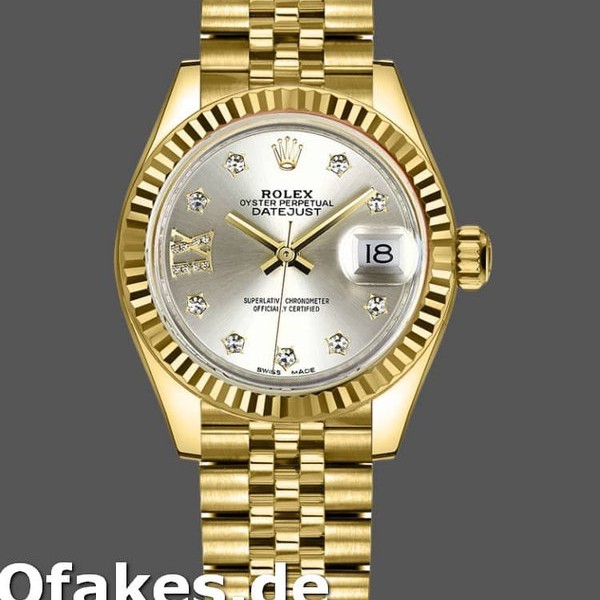 Super Clone Women's Rolex Datejust-279178, 28mm, Silver Dial, Diamond, Yellow Gold, Lady Silver