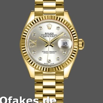 Super Clone Women's Rolex Datejust-279178, 28mm, Silver Diamond Dial, Fluted Bezel, Lady Silver