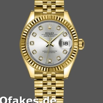 Super Clone Women's Rolex Datejust 279178-28mm, Yellow Gold, Silver Diamond Dial, Lady Silver