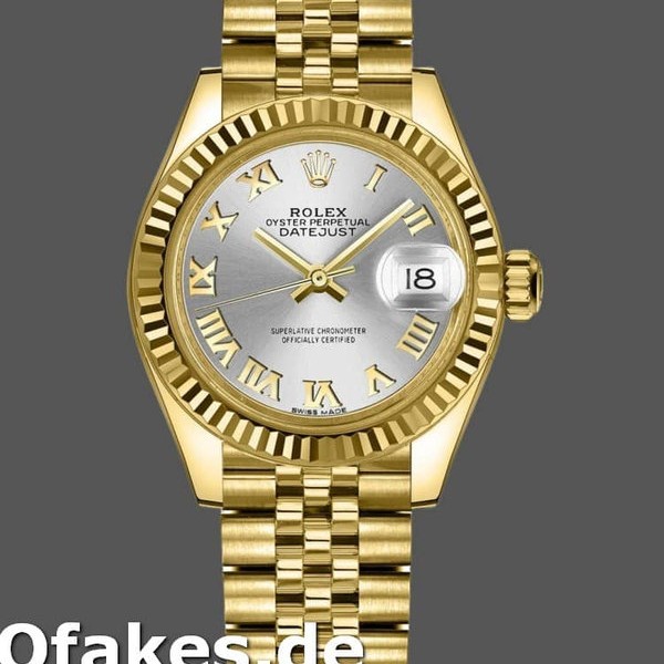 Super Clone Women's Rolex Datejust-279178, 28mm, Yellow Gold, Silver Roman Dial, Lady Silver