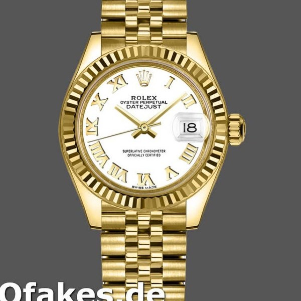 Super Clone Women's Rolex Datejust-279178, 28mm, Yellow Gold, White Roman Dial, Lady White