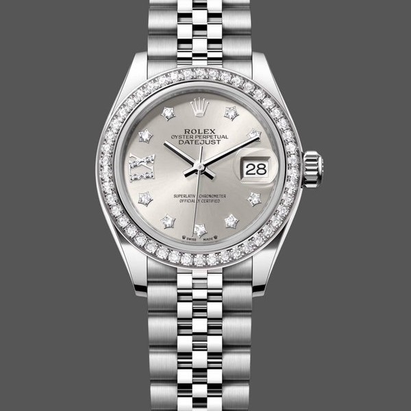 Super Clone Women's Rolex Datejust 28-m279384RBR, Silver Dial, Diamond Bezel, Women’s Silver Dial