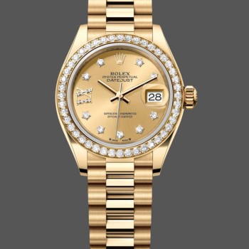 Super Clone Women's Rolex Datejust 28mm 18K Yellow Gold Women's  - 279138RBR 0006 Champagne Dial