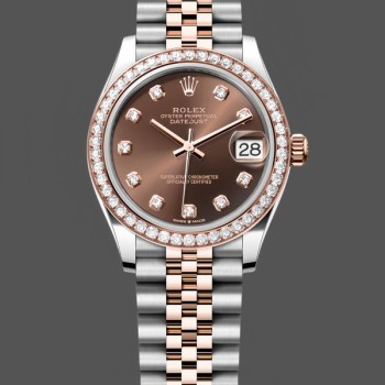 Super Clone Women's Rolex Datejust 31-M278381RBR 0028, Rose Gold, Chocolate Diamond Dial, Diamond Bezel, Women’s Chocolate