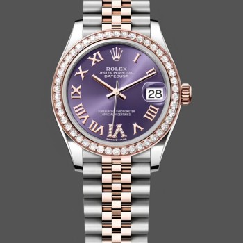 Super Clone Women's Rolex Datejust 31-278381RBR, Purple Roman Dial, Diamond, Jubilee, Purple
