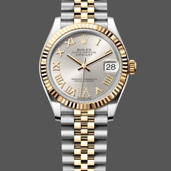 Super Clone Women's Rolex Datejust 31-m278273 0004, Stainless Steel & Yellow Gold, Silver Pave Roman Dial, Women’s Silver Dial