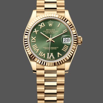 Super Clone Women's Rolex Datejust 31-m278278, Yellow Gold, Green Dial, Women’s Green Dial
