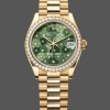 Super Clone Women's Rolex Datejust 31-M278288RBR 0038, Yellow Gold, Olive Green, Floral Motif, Diamond Bezel Green Dial