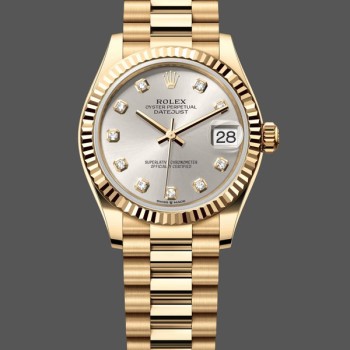 Super Clone Women's Rolex Datejust 31-M278278, Yellow Gold, Silver Diamond Dial, Women’s Silver Dial