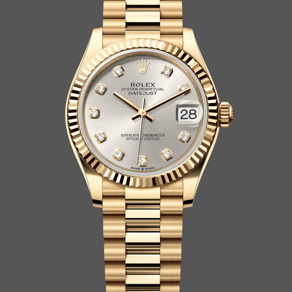 Super Clone Women's Rolex Datejust 31-M278278, Yellow Gold, Silver Diamond Dial, Women’s Silver Dial
