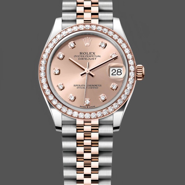 Super Clone Women's Rolex Datejust 31-278381RBR 0024, Stainless Steel & Rose Gold, Rose Diamond Dial, Jubilee, Rose colour set with diamonds
