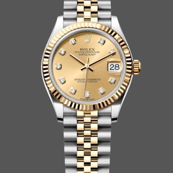 Super Clone Women's Rolex Datejust 31-278273 0026, Stainless Steel & Yellow Gold, Champagne Diamond Jubilee, Champagne