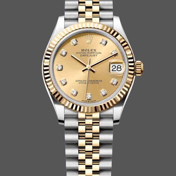 Super Clone Women's Rolex Datejust 31-278273 0026, Stainless Steel & Yellow Gold, Champagne Diamond Jubilee, Champagne