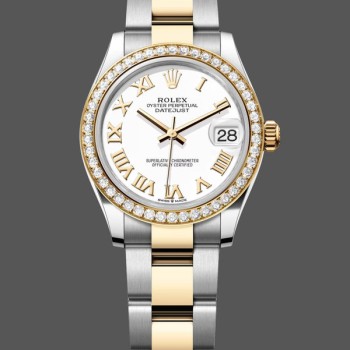 Super Clone Women's Rolex Datejust 31mm Yellow Gold Roman Dial Diamond 278383rbr 0001 White Dial