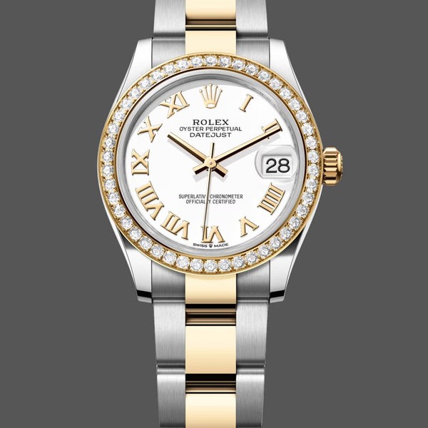 Super Clone Women's Rolex Datejust 31mm Yellow Gold Roman Dial Diamond 278383rbr 0001 White Dial