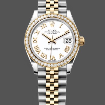 Super Clone Women's Rolex Datejust 31-278383RBR 0002, Stainless Steel & Yellow Gold, White Roman Dial, Jubilee, White