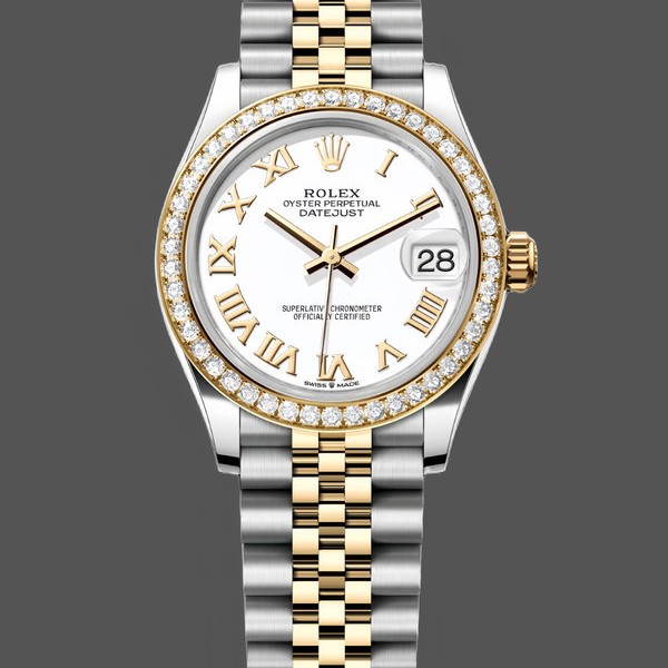 Super Clone Women's Rolex Datejust 31-278383RBR 0002, Stainless Steel & Yellow Gold, White Roman Dial, Jubilee, White