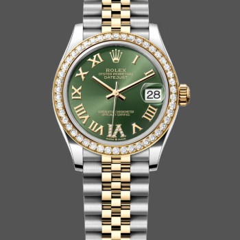 Super Clone Women's Rolex Datejust 31-278383RBR 0016, 31mm, Stainless Steel & Yellow Gold, Green VI Roman Dial, Jubilee, Green