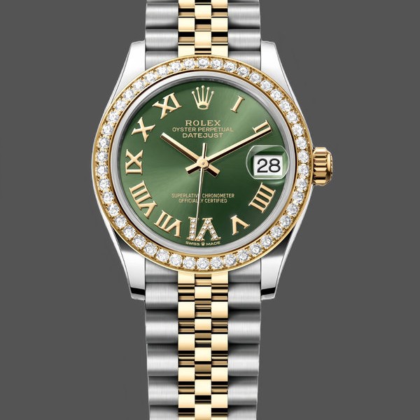 Super Clone Women's Rolex Datejust 31-278383RBR 0016, 31mm, Stainless Steel & Yellow Gold, Green VI Roman Dial, Jubilee, Green