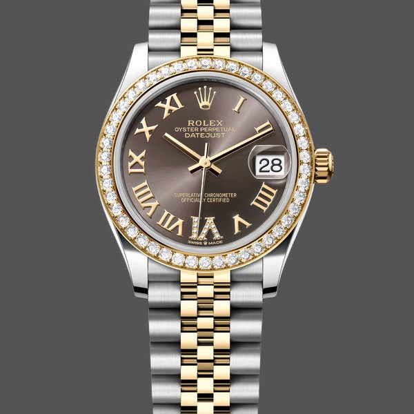 Super Clone Women's Rolex Datejust 31-278383RBR 0018, Stainless Steel & Yellow Gold, Grey VI Roman Dial, Jubilee, Grey