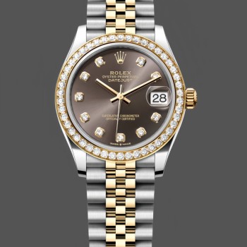 Super Clone Women's Rolex Datejust 31-278383RBR 0022, Stainless Steel & Yellow Gold, Grey Diamond Jubilee, Grey