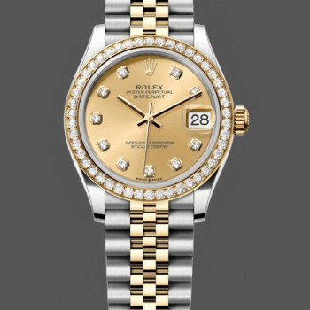 Super Clone Women's Rolex Datejust 31-278383RBR 0026, Stainless Steel & Yellow Gold, Champagne Diamond Jubilee, Champagne