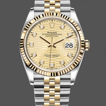 Super Clone Unisex's Rolex Datejust 36 126233 0045 Champagne Fluted Diamond Dial Champagne Dial