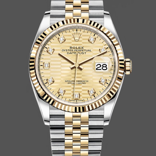 Super Clone Unisex's Rolex Datejust 36 126233 0045 Champagne Fluted Diamond Dial Champagne Dial
