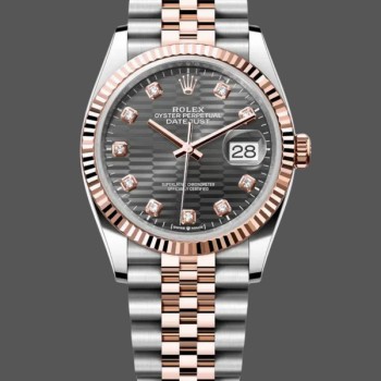 Super Clone Unisex's Rolex Datejust 36-126231 0041, 18K Everose Gold, Fluted Bezel, Unisex Slate Grey Fluted Motif Dial