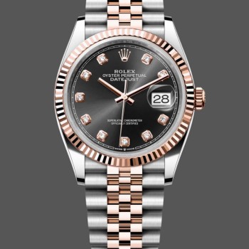 Super Clone Women's Rolex Datejust 36-M126231 0019, Everose Gold, Black Diamond Dial, Women’s Black Dial