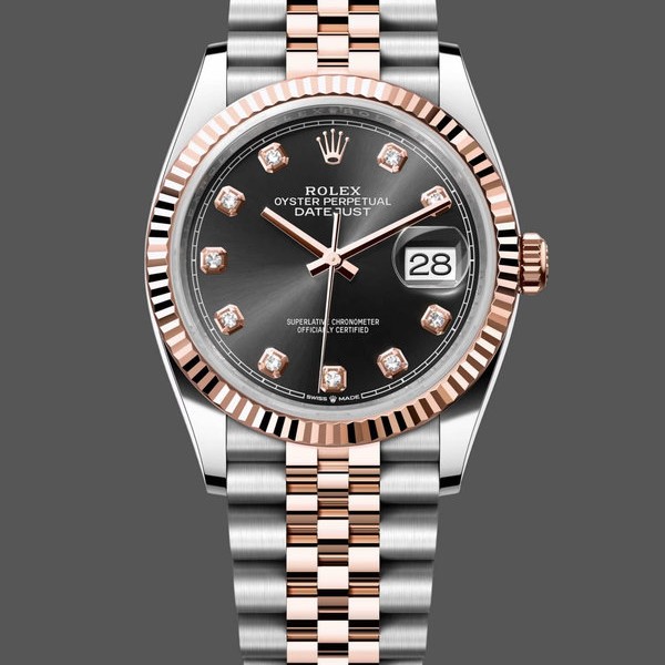 Super Clone Women's Rolex Datejust 36-M126231 0019, Everose Gold, Black Diamond Dial, Women’s Black Dial