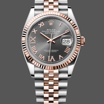 Super Clone Women's Rolex Datejust 36-m126231 0023, Everose Gold, Slate Diamond Pave Roman Dial, Women’s Grey Dial