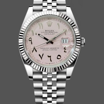 Super Clone Men's Rolex Datejust Middle Eastern Digital Pink Dial Fluted Bezel M126234 Pink Dial