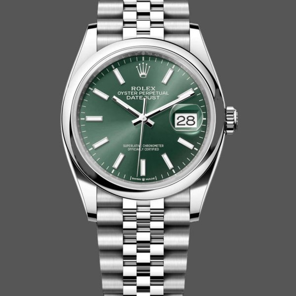 Super Clone Women's Rolex Datejust 36-M126200‑0023, Stainless Steel, Mint Green Dial, Jubilee, Green Dial