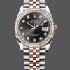 Super Clone Women's Rolex Datejust 36mm Everose Gold Black Dial Diamond Bezel m126281rbr 0007 Black Dial
