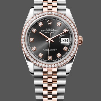Super Clone Women's Rolex Datejust 36mm Everose Gold Black Dial Diamond Bezel m126281rbr 0007 Black Dial