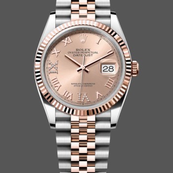 Super Clone Women's Rolex Datejust 36-m126231 0027, Steel & Everose Gold, Rose Diamond Pave Roman Dial, Rose Gold Dial